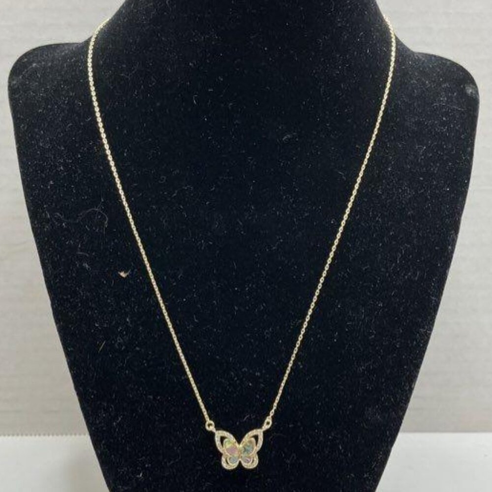City Luxe 14k Gold Plated Abalone and Rhinestone Butterfly Pendant Necklace